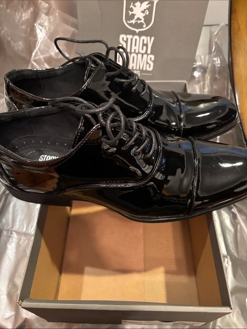 Stacy Adams Black Patent Cap-Toe Derby Dress Shoes